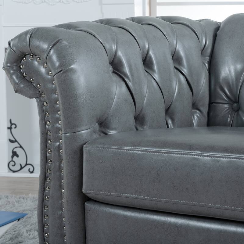 Classically Elegant 84.65" Three-Seater Rolled Arm Chesterfield Sofa in PU Leather - Sturdy Birch Legs, Soft Upholstery