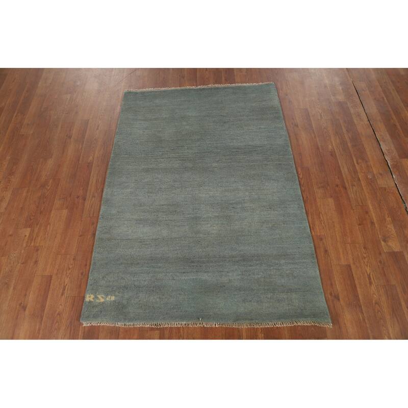 Blue Modern Gabbeh Oriental Foyer Rug Hand-Knotted Wool Carpet - 3'4"x 4'10"