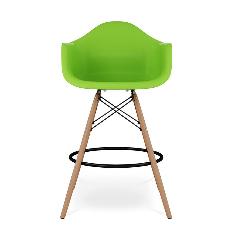 HomeRoots 28" Green And Brown Heavy Duty Plastic And Solid Wood Low Back Counter Height Bar Chair