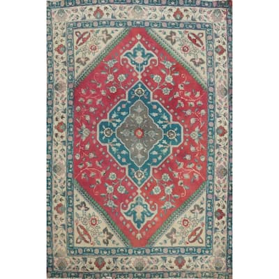 Hand Knotted Oriental 100% Wool Carpet Traditional Floral Pink Tabriz Area Rug - 6' 3'' X 4' 7''