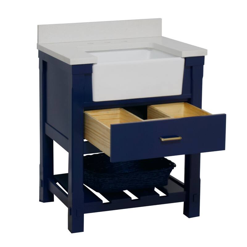KitchenBathCollection Charlotte 30" Farmhouse Bathroom Vanity with Quartz Top