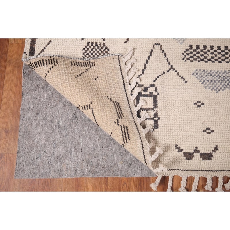 Ivory Moroccan Area Rug Handmade Abstract Wool Carpet - 6'11"x 10'4"