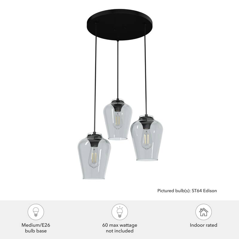 Hunter Vidria 3-Light Cluster Ceiling Light - Kitchen Island, Dining Room - Contemporary, Transitional