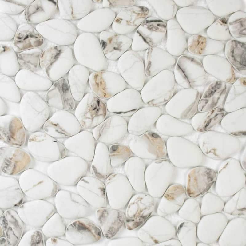 Huron Rock 12x12 Matte Glass Pebble Mosaic Tile - Floor, Wall, Backsplash