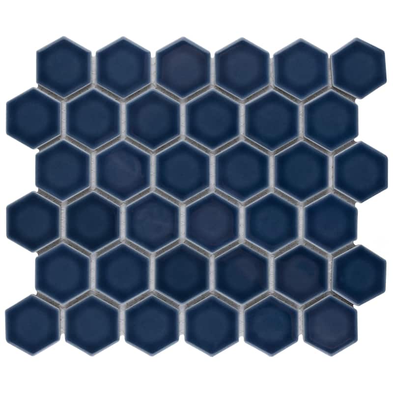 Merola Tile Hudson Due 2" Hex Denim Blue 10-7/8" x 12-5/8" Porcelain Mosaic Floor and Wall Tile