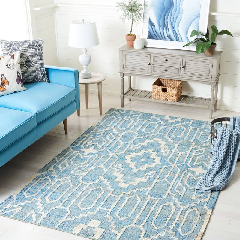SAFAVIEH Natural Fiber Erla Boho Jute Rug - 4' x 6' - Blue/Ivory