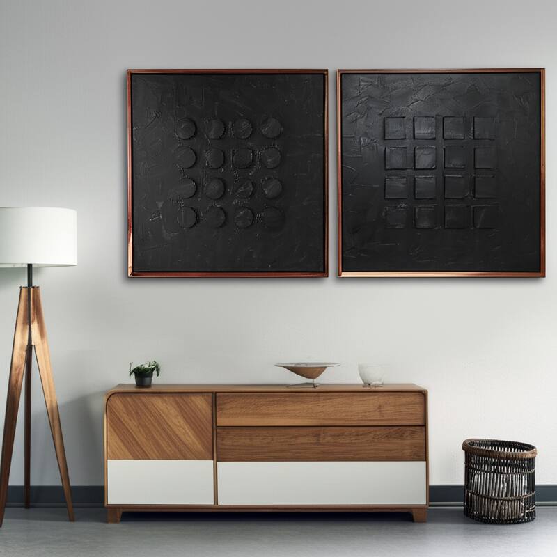 Wood Frame Canvas Wall Decor Acrylic Paste (Set of 2) - 47" Black
