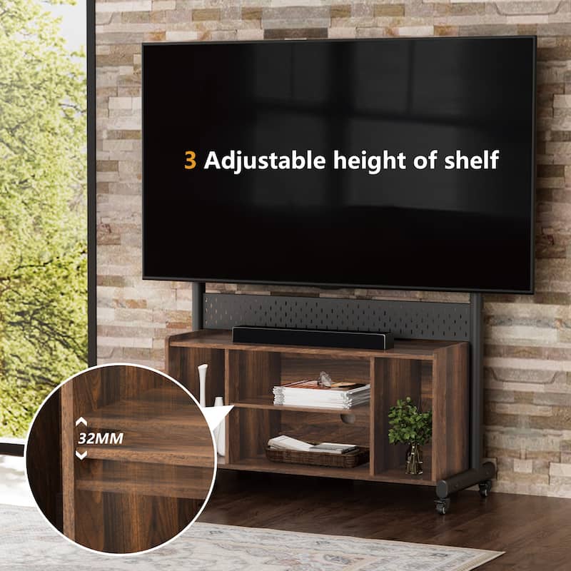 FITUEYES Sturdy Rolling TV Stand with Wheels for 50-85 Inch TVs with Open Shelves