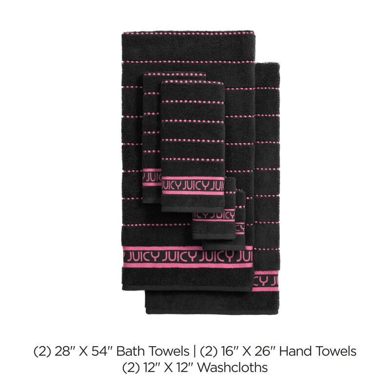 Juicy Couture 6-Piece Towel Set 2 Bath Towels 2 Hand Towels 2 Washcloths - 28"x54"/16"x26"/12"x12"