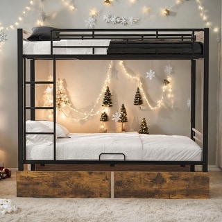 Metal Bunk Bed With drawers, Twin, Black