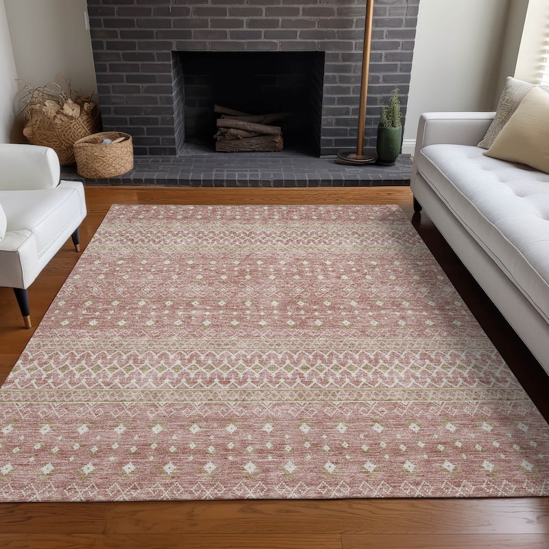 Machine Washable Indoor/ Outdoor Chantille Morrocan Boho Rug - Blush - 3' x 5'
