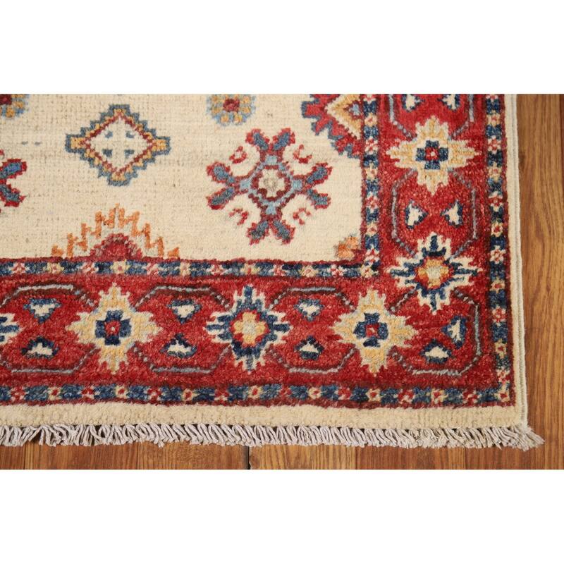 Ivory Kazak Oriental Foyer Rug Hand-Knotted Wool Carpet - 2'0" x 3'0"