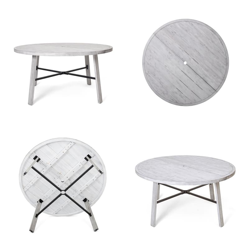 7 Piece Outdoor Wood Dinning Set w/ Umbrella Hole,Removable Cushions