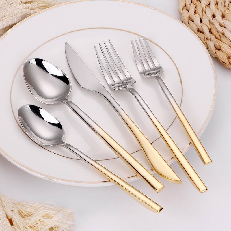 20 Pc Flatware Set Silver With Graduated Gold Handles - Service For 4