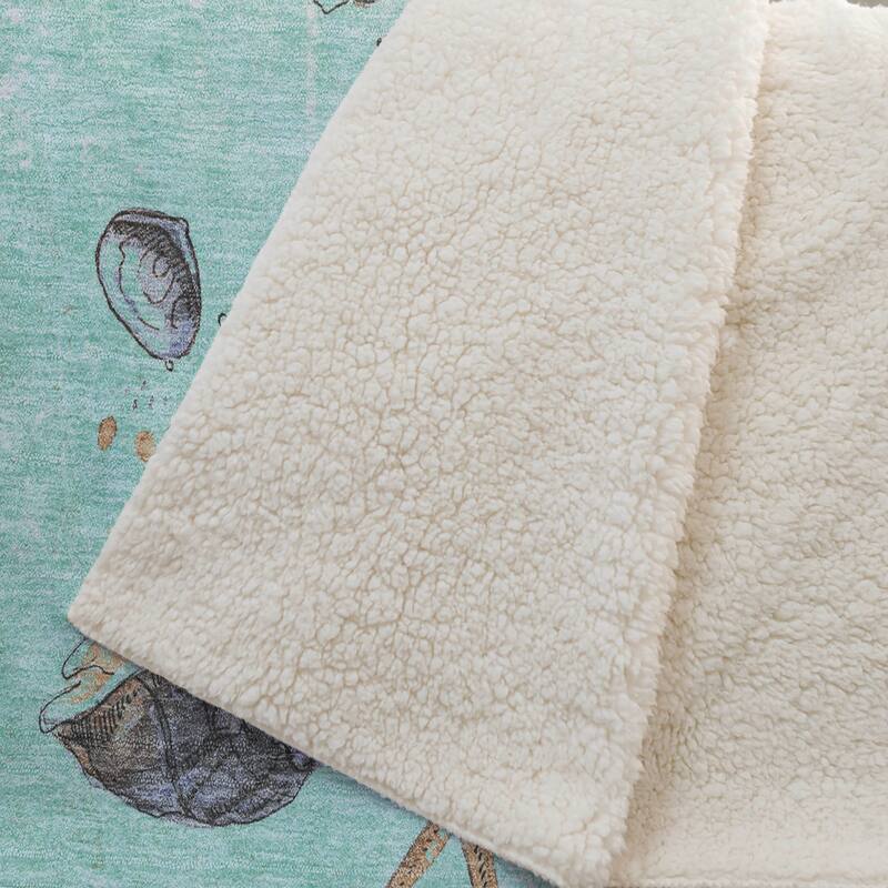 Premium Machine Washable ASB188 Seashell Border Sherpa Throw Blanket