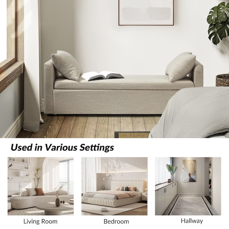 Franco Modern Upholstered Storage Bench with Two Throw Pillows