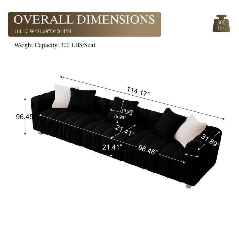 Corduroy Three-Seater Sofa - Sturdy Wooden Frame, Comfortable & Durable