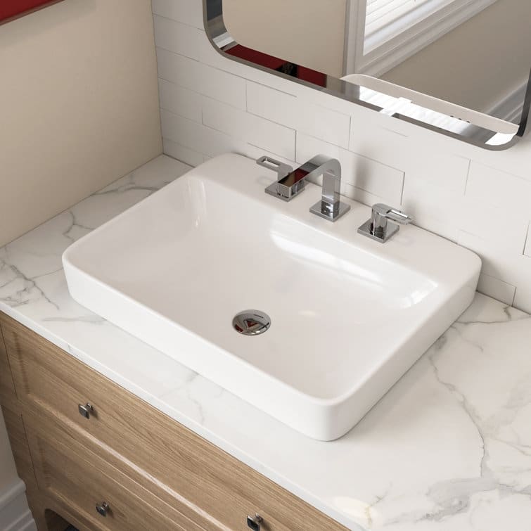 DeerValley 24" x 19" White Rectangular Vitreous China Drop-in Bathroom Sink with Overflow