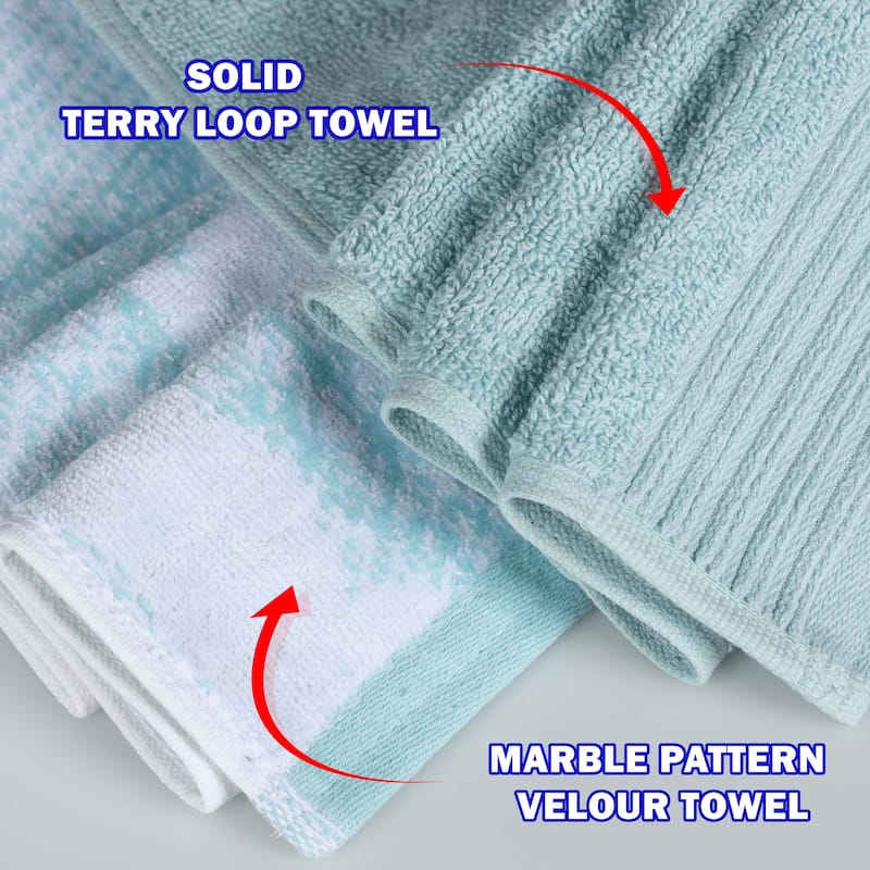 Superior Cotton Quick-Drying Solid and Marble 6 Piece Towel Set