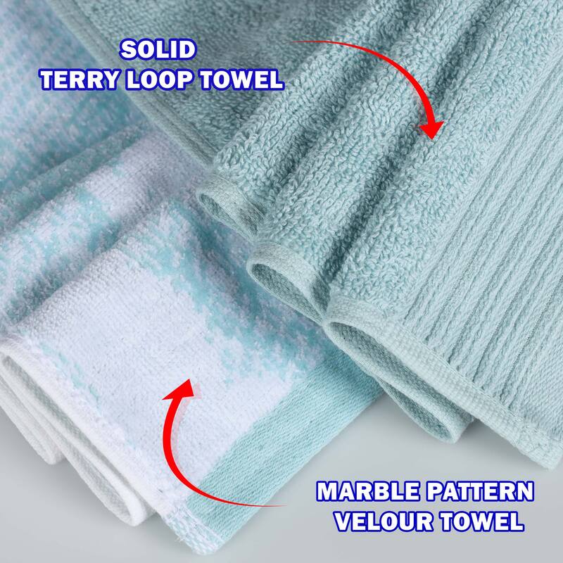 Superior Cotton Quick-Drying Solid and Marble 8 Piece Towel Set