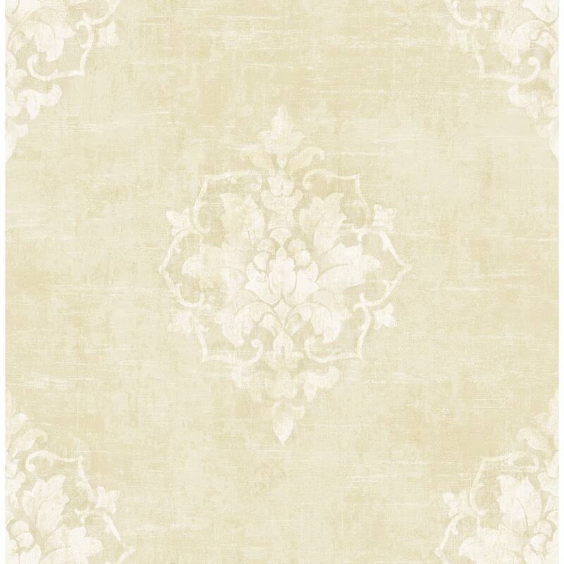 Seabrook Designs Creswell Damask Unpasted Wallpaper - 20.5 in. W x 33 ft. L - Metallic Tan & Cream