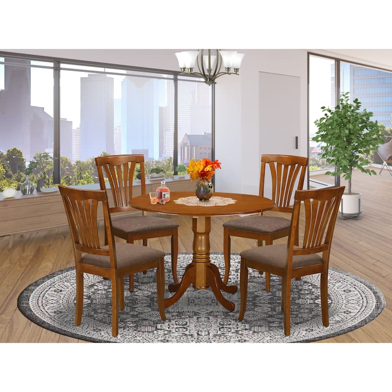 East West Furniture 5 Piece Dinette Set- a Round Dining Table and 4 Dining Room Chairs, Saddle Brown (Seat Options) - DLAV5-SBR-C