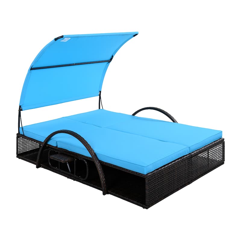 Outdoor Steel Frame Sun Lounger with Adjustable Backrest,Patio Double Sunbed