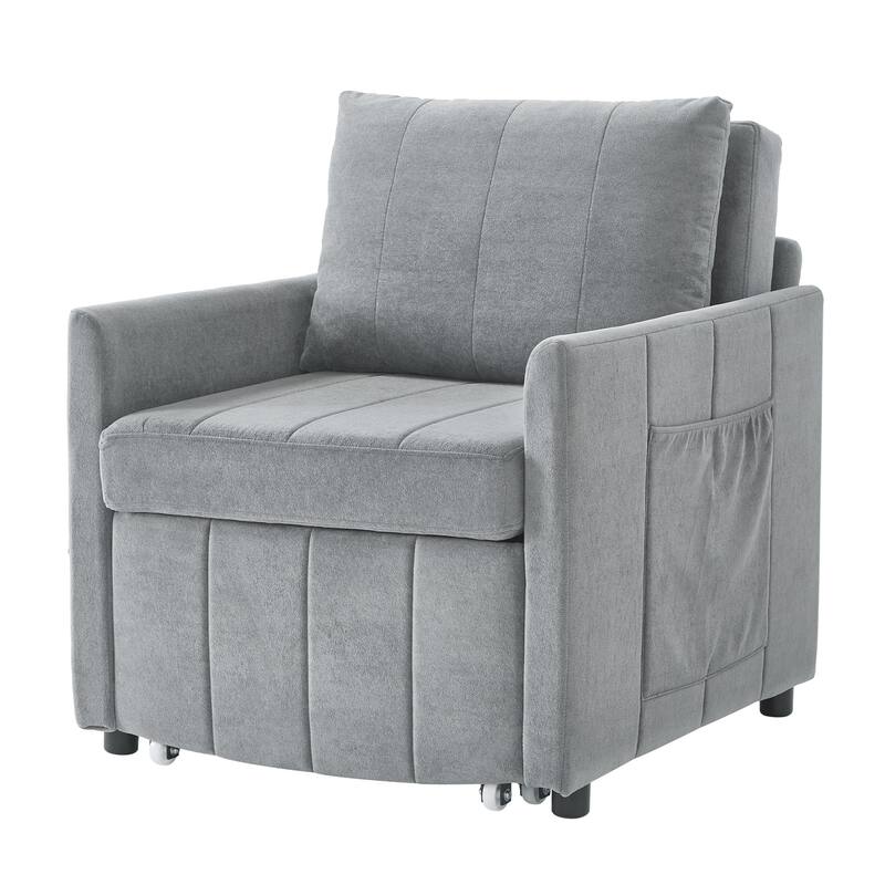 Multi-Functiona Lounge Chair, 31.5" Pull Out Upholstered Sofa Bed w/ Adjustable Backrest, Side Pockets, Fold Out Chair Bed