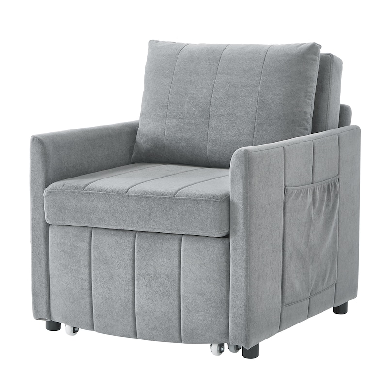 Roomfitters Convertible Sleeper Sofa with Pull-Out Bed 5-Position Adjustable Backrest Side Pockets & Storage Basket