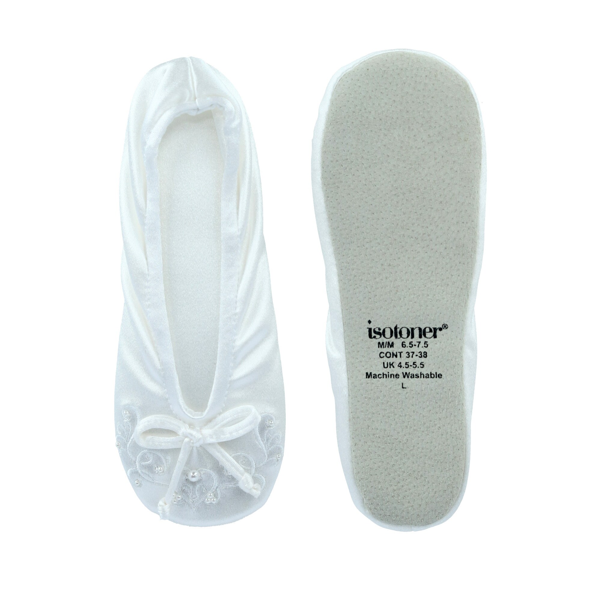 isotoner satin pearl ballerina slippers
