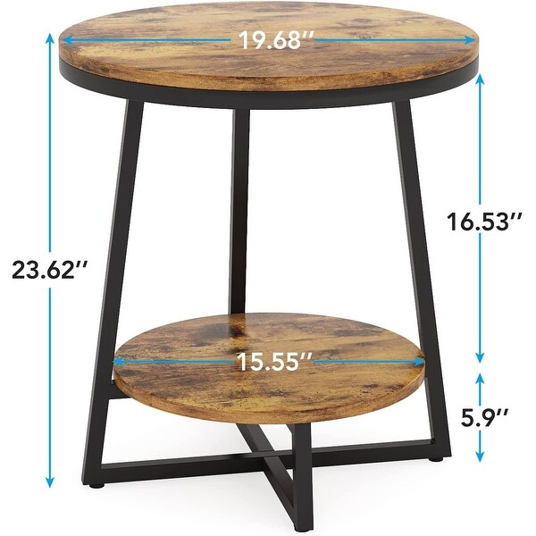 Details about   Industrial End Table 2 Tier Round Side Accent Table with Storage Shelf 