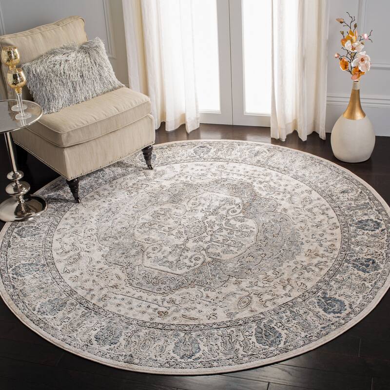 Martha Stewart by SAFAVIEH Abramina Vintage Rug - 6'7" Round - Ivory/Grey