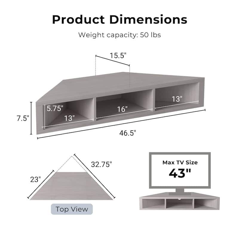 DH BASIC Transitional 47-inch 3-Shelf Corner Floating TV Stand by Denhour