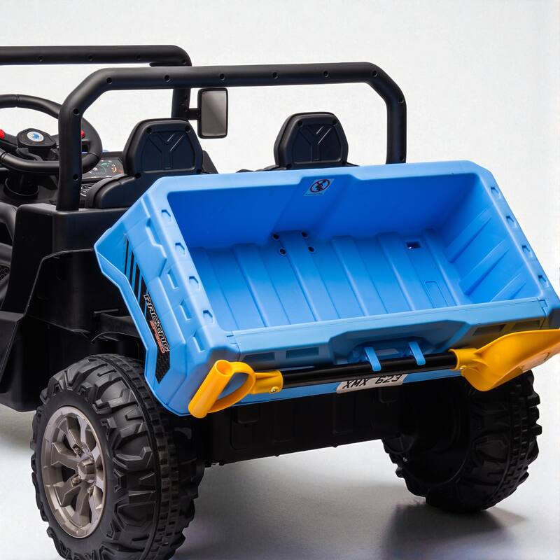 24V Two-Seater Ride-On Dump Truck with Remote Control, 2x200W Motor, Dump Bed/Shovel, Bluetooth, MP3 for Kids 3-8