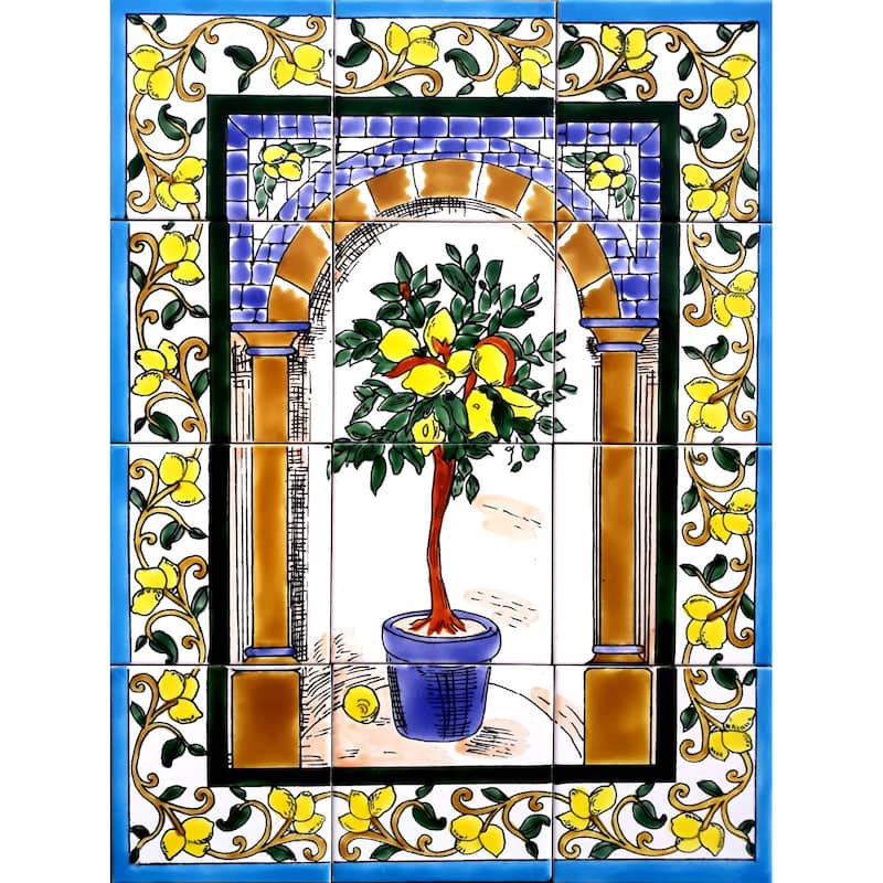 18in x 24in Unique Mosaic Tile Ceramic Wall Mural 12pc Lemon Tree