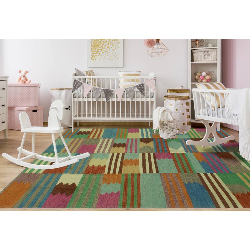 Hand-Woven Winchester Kilim Enise Rust/Blue Rug - 6'9" x 9'7"