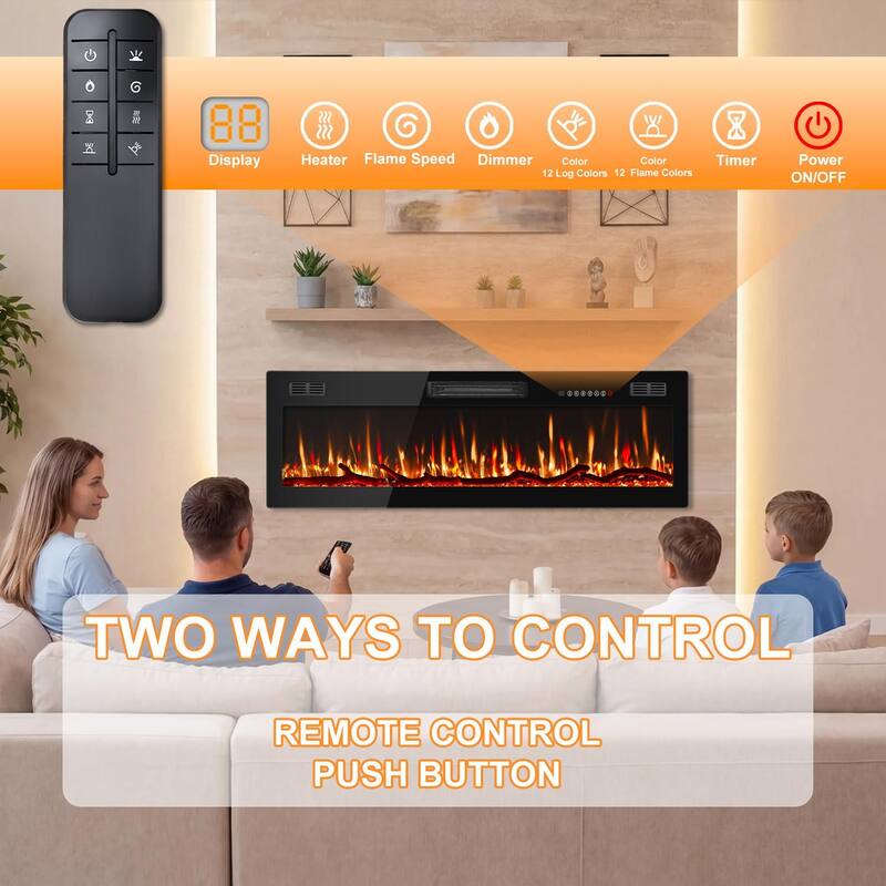 BOSSIN 50" Slim Linear Electric Fireplace with 8H Timer and Overheating Safe Design, 750w/1500w Electric Fireplaces Space Heater