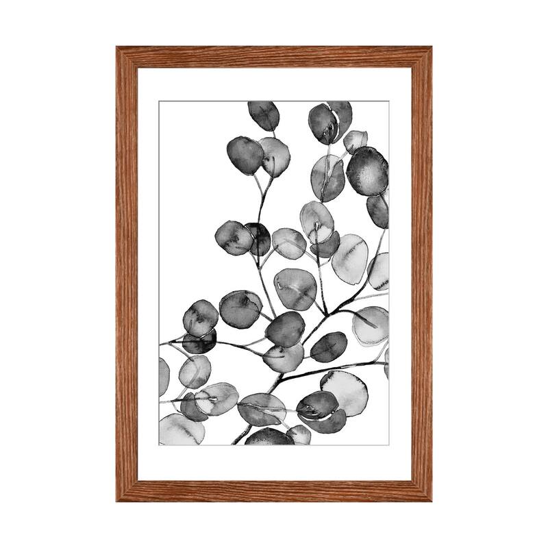 iCanvas "Eucalyptus Watercolor Black And White" by Monika Strigel PFA - Walnut - 32x24x1