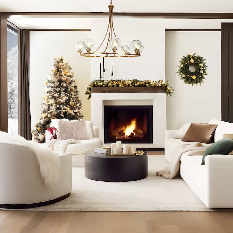 Celesn Modern Gold 8-Light 39.3 in. Wheel Chandelier Glass Lights for Dining Living Room - D 39.3" x H 31.8"