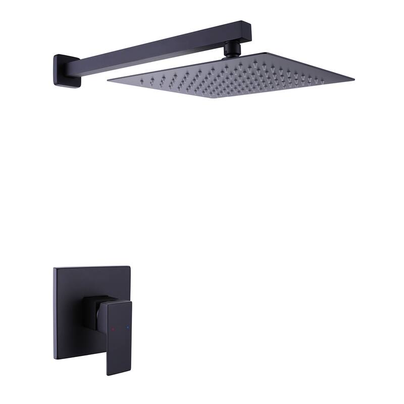 Modland Single Handle Matte Black Rain Shower System with 10" Shower Head and Rough-In Valve