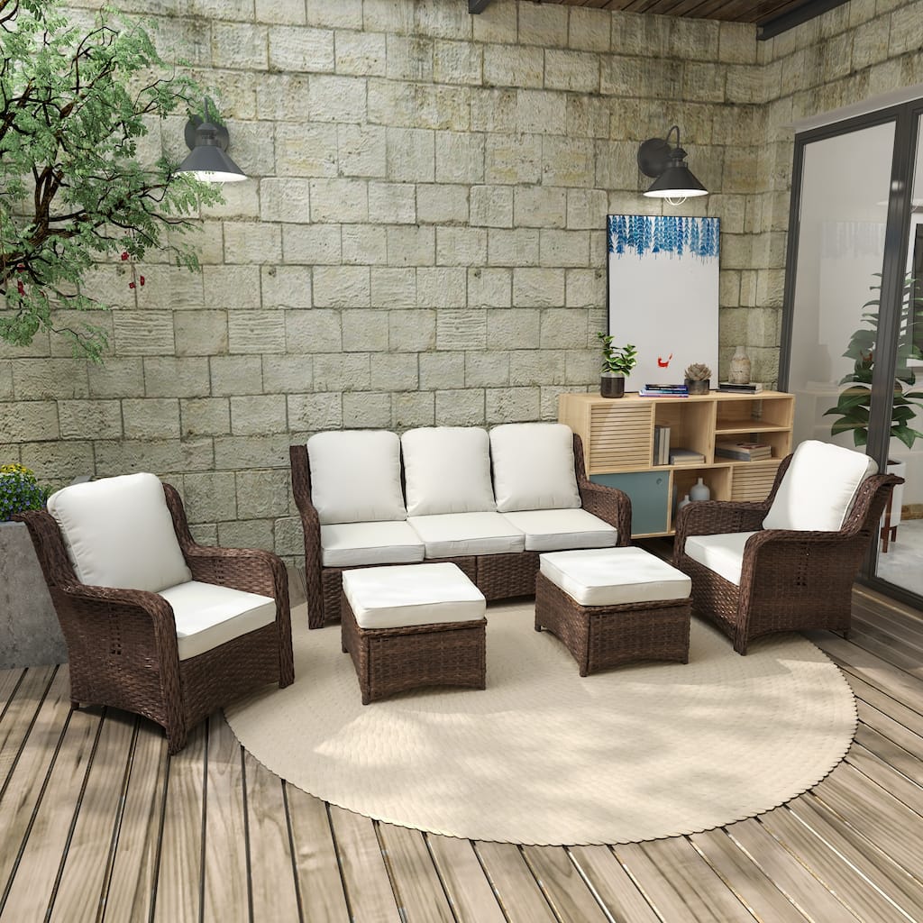White Patio Furniture Set Rattan Outdoor Sectional Conversation Sets for Lawn, Balcony, Garden, Backyard