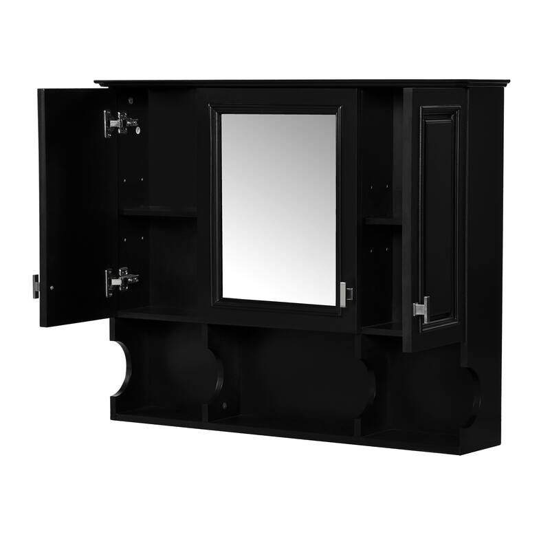 GDFStudio - Rivermont Modern Wall Mounted Bathroom Medicine Cabinet with Mirror and Open Shelves - 35'' x 28''