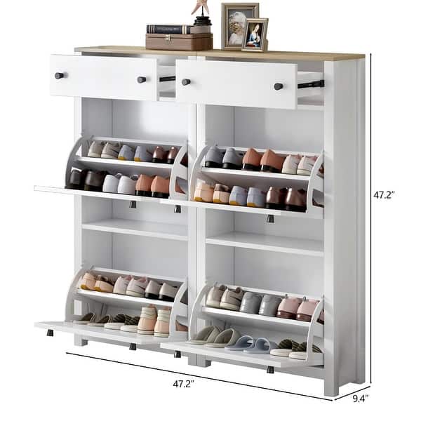 dimension image slide 1 of 3, Merax Wood Grain Pattern Top Shoe Storage Solution with Adjustable Panel