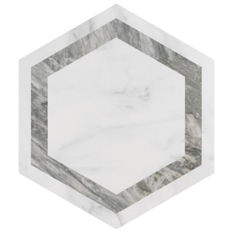 Merola Tile Marbilia Hex Venato Grey Geo with Biotech 11" x 13" Porcelain Floor and Wall Tile