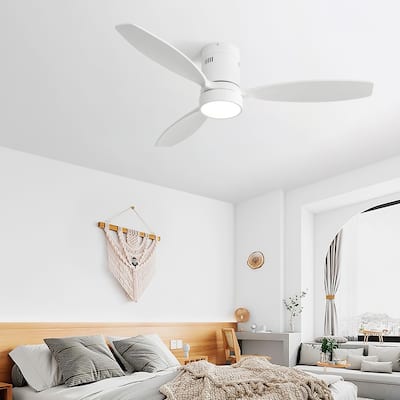 Wooden Ceiling Fan with Dimmable 3-Color LED Light, 6-Speed Remote Control Flush Mount Ceiling Fan Light