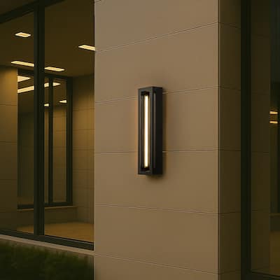 Modern Outdoor Wall Light with Dusk to Dawn Sensor Matte Black 30W Integrated LED with Acrylic Shade for Garage Entryway