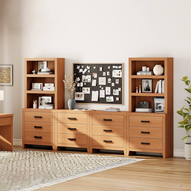 WAMPAT Farmhouse TV Stand for 75 inch TVs, Modular Media Console with Storage Drawers