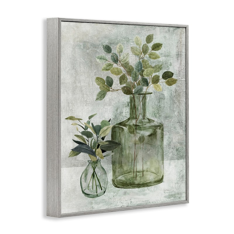 Stupell Herbal Plants Green Leaves Country Vase Rustic Painting Framed Wall Art - Off-White