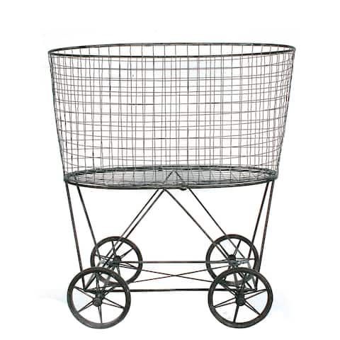Vintage Metal Laundry Basket with Wheels