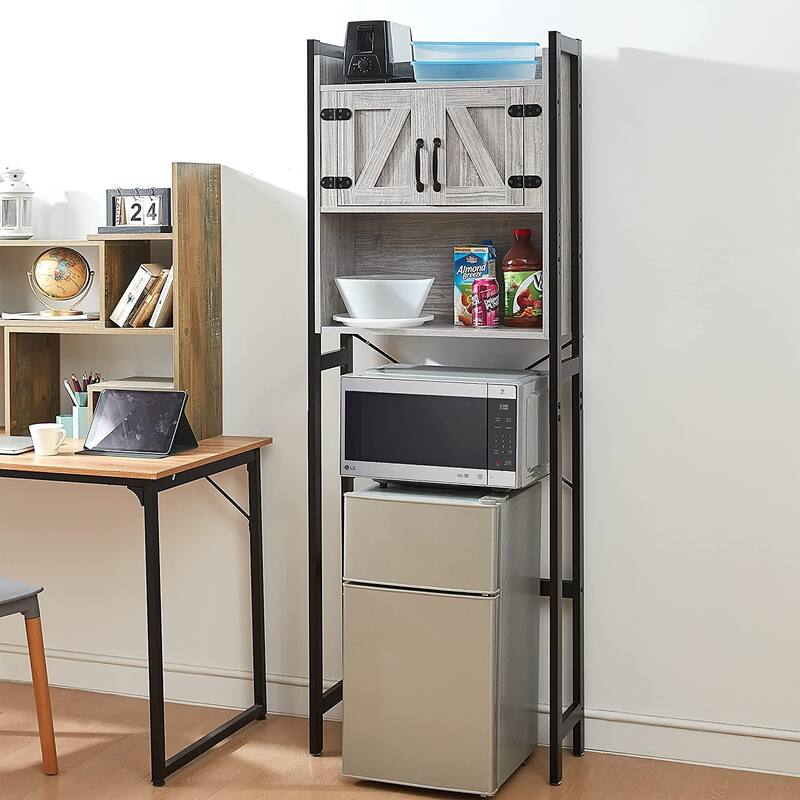 Yak About It® Dorm Hutch - Over the Fridge Organizer by DormCo - 23.60"L x 9.85"D x 74"H - Gray Walnut